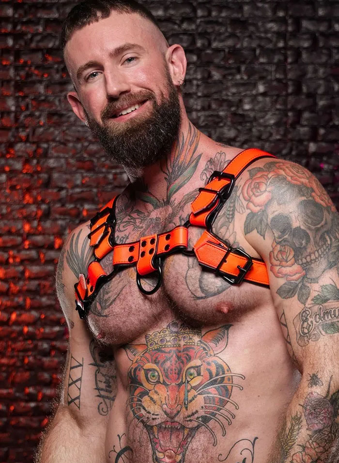 Mr. S Leather Dark Room Bulldog Harness Orange Small/Medium