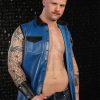 Mr. S Leather Lambskin Sleeveless Shirt Blue