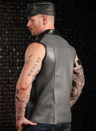 Mr. S Leather Lambskin Sleeveless Shirt Grey