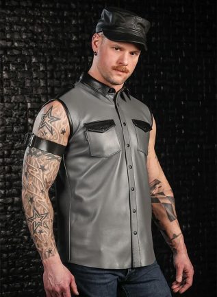 Mr. S Leather Lambskin Sleeveless Shirt Grey