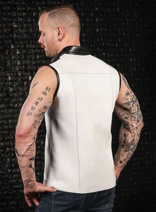 Mr. S Leather Lambskin Sleeveless Shirt White